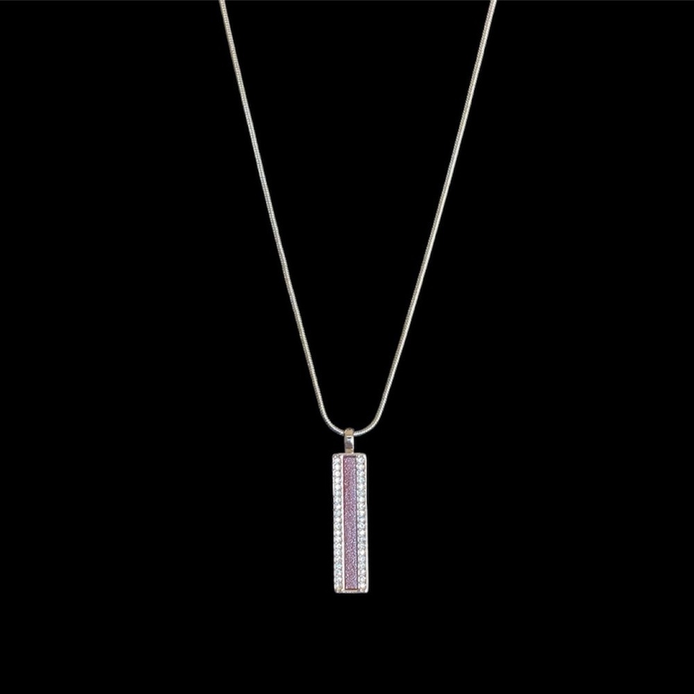 WHBM White House Black Market Long Pendant Necklace Bar Pendant Crystal Accents